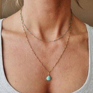 Waterproof Gold Turquoise Necklace December Birthstone Layering Pendant